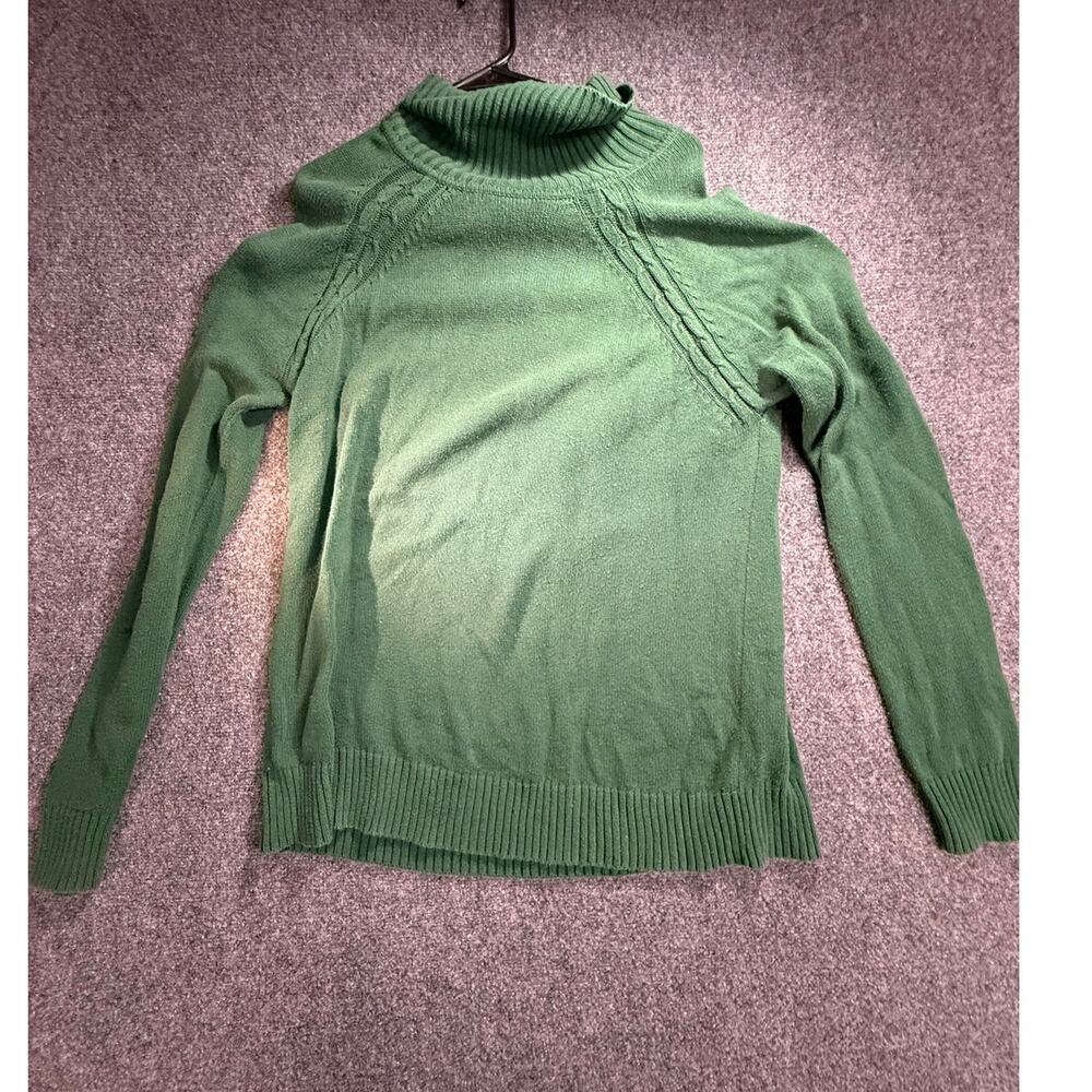 Kim Rogers Women's Size XL Green Cable Knit Accent Turtleneck Pullover Sweater